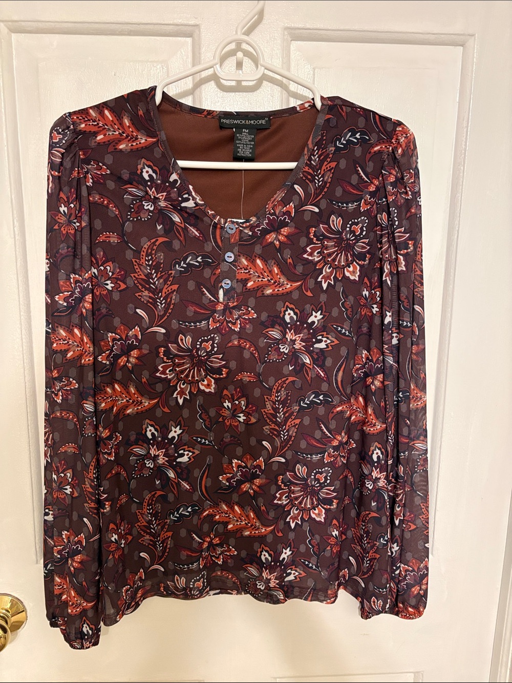 NWT Preswick & Moore Brown & Orange Floral Blouse